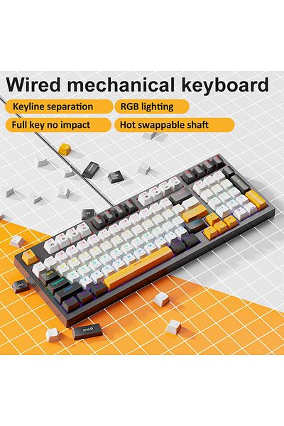 skylion English Arabic Mechanical Gaming Keyboard, 97 Keys Red Switches Keyboard with RGB Backlit