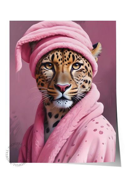 Postifull Frameless Poster, Leopard in a Bathrobe, Comfort Series Kitchen Wall Poster, No:108927