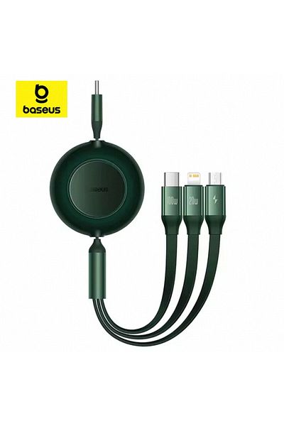 Baseus 1.1m Green Baseus Retractable 100W 3 in 1 Fast USB Cable for Huawei/Honor Portable 3 in 1 Micro USB