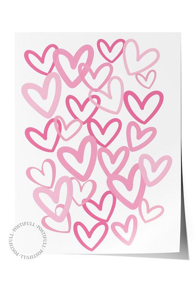 Postifull Unframed Poster, Pink Hearts, Comfort Series Kitchen Wall Poster, No:108944