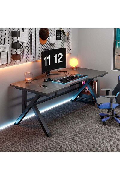 COOYA Modern Gaming Computer Table, With RGB Lighting, Metal Frame, 120*60*75cm, Desk, for Home Office