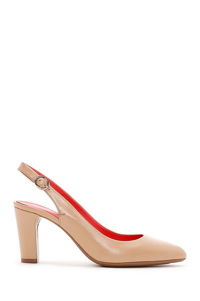 Derimod Gritti Women's Beige Open Back Heeled Leather Shoes 25Sfd 110218