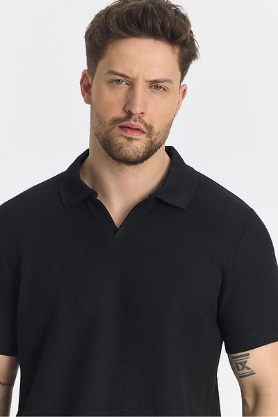 Frappoli Ανδρικό μπλουζάκι με λαιμόκοψη με βάφλα Comfort Fit - 100% βαμβάκι