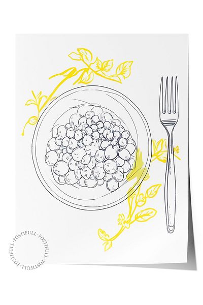 Postifull Frameless Poster, Yellow Flowers Around Plate, Comfort Series Kitchen Wall Poster, No:109141