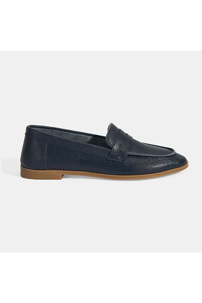 Desa Women's Navy Blue Slip-On Leather Loafer