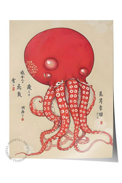 Postifull Unframed Poster, Japanese Octopus, Comfort Series Kitchen Wall Poster, No:108922