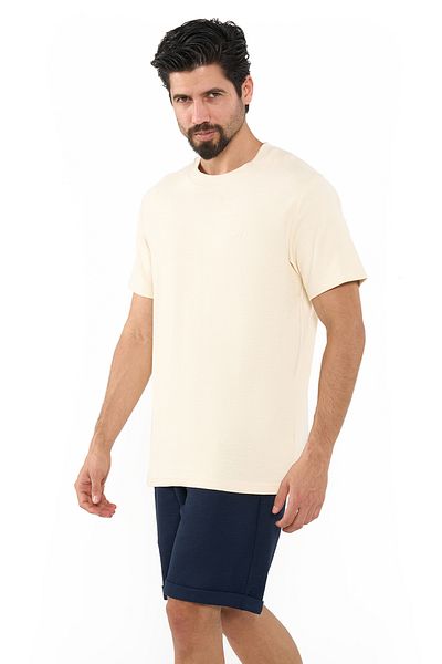 Nautica Men's Beige Round Neck T Shirt—Modern Knit Design for Versatile Effortless Everyday Style