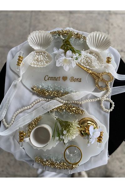 Z&B FLOWERS Engagement Tray Epoxy Promise Engagement Tray Ring Tray Groom Cup Set Epoxy Promise Tray