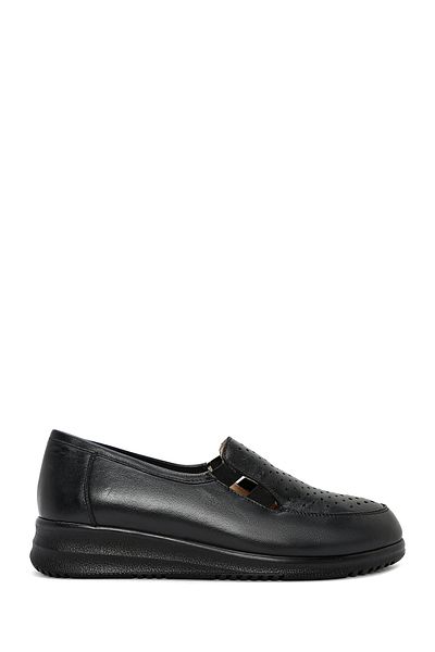 Derimod Women's Black Wedge Heeled Leather Comfort Loafer 25Sfd 411218