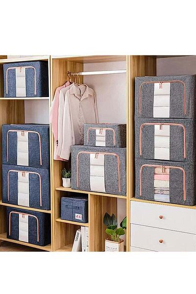COOYA 3Pcs Foldable Closet Organizers Storage Containers,with Sturdy Zipper,Clear Window,40x50x33 cm