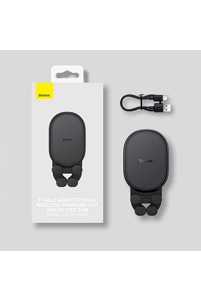 Baseus Black Baseus 15W Car Phone Holder Wireless Charging Stand Air Vent Gravity Telephone Mount for iPhon