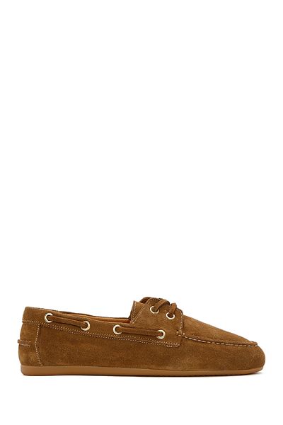 Derimod Women's Mink Lace-Up Suede Leather Loafer 25Sfd 420210
