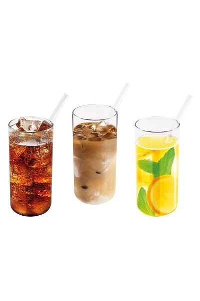 Cambu Borosilicate Set of 3 Glass Cups and Straws 370 ml