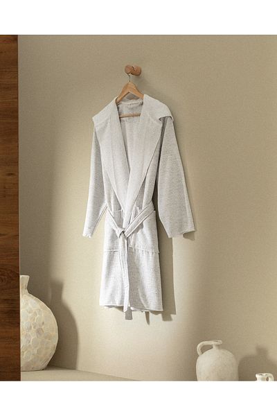 Madame Coco Rayana 100% Cotton Hooded Unisex Bathrobe - Gray