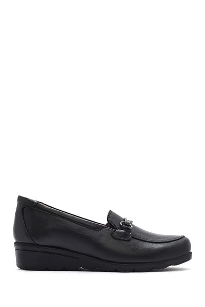 Derimod Women's Black Wedge Heeled Buckle Leather Comfort Shoes 25Sfd 410118