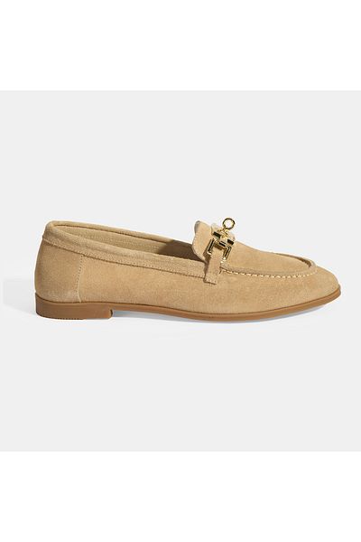 Desa Mocasini din piele intoarsa pentru dama, bej, cu accesorii de blocare