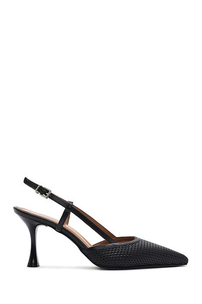 Derimod Women's Black Open Back Leather Thin Heeled Shoes 25Sfd 161918