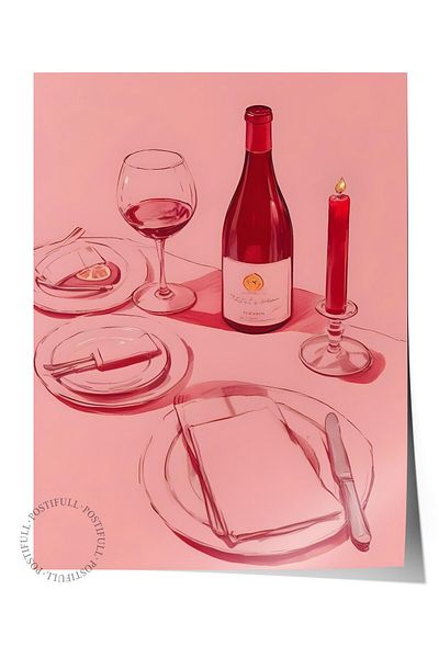 Postifull Frameless Poster, Wine Table, Comfort Series Kitchen Wall Poster,