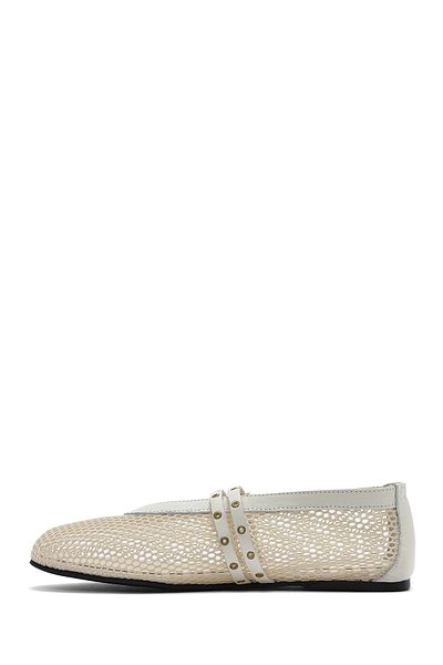 Derimod Women's Beige Buckle Mesh Fabric Ballerinas 25Sfd18136F