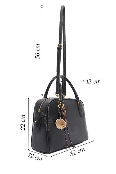 Derimod Women's Black Long Strap Leather Handbag with Accessories 25Sbd2471Ft