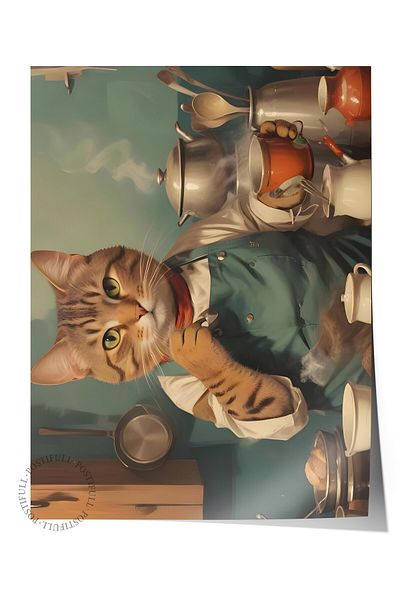 Postifull Frameless Poster, Coffee Station Cat, Comfort Series Kitchen Wall Poster, No:108929