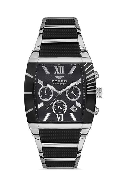 FERRO Silver and Black Steel Cord Men's Wristwatch Fm31266A-J2