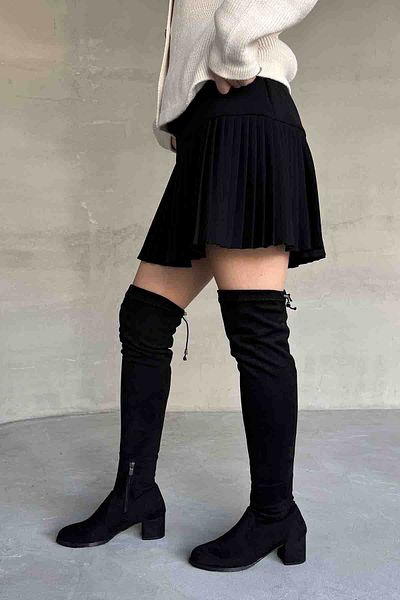 Cappmoda AYK-1005 Μαύρες μπότες σουέντ με τακούνι