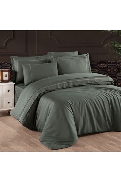 First Choice Luxury satin bed linen with VIP Moonlight embroidery, First Choice, Gomez green