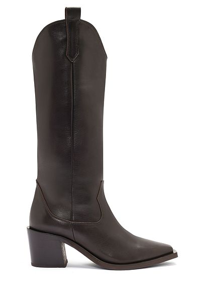 Derimod Women's Brown Thick Heeled Leather Cowboy Boots 24Wfd 152718