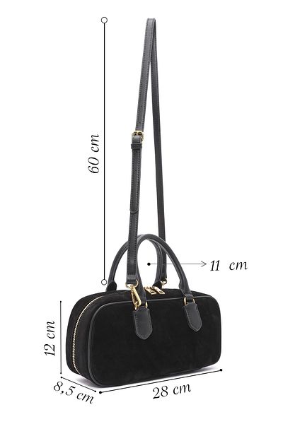 Derimod Women's Black Long Strap Suede Leather Handbag 25Sbd 247510