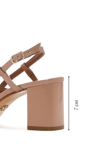 Derimod Women's Beige Open Back Thick Heeled Leather Shoes 25Sfd 160116
