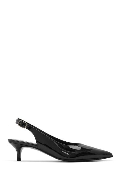 Derimod Women's Black Open Back Low Heel Patent Leather Shoes 25Sfd 230516
