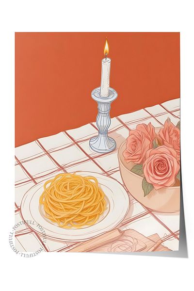 Postifull Frameless Poster, Candlestick with Cake, Comfort Series Kitchen Wall Poster, No:109107