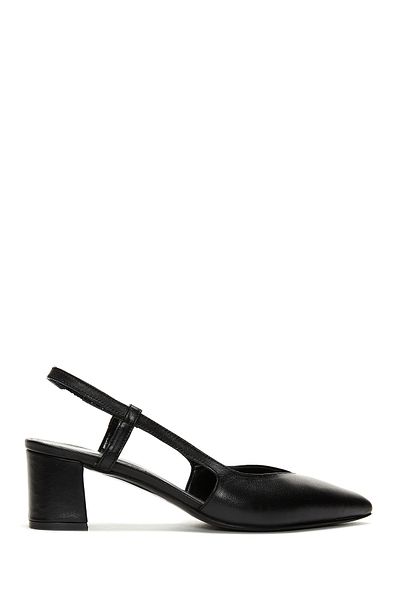 Derimod Women's Black Open Back Heeled Leather Shoes 25Sfd 160018
