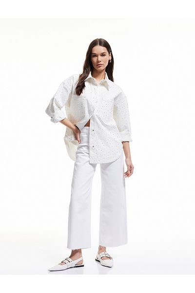 Koton New Season Stone Detailed Long Sleeve Pocket Buttoned Classic Collar Denim Jacket
