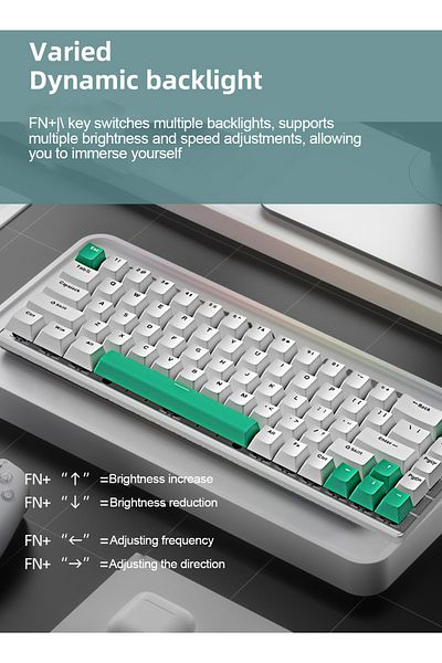 FlashHawk لوحة مفاتيح ألعاب سلكية 65% بمفتاح أزرق مع إضاءة خلفية RGB، 68 مفتاحًا، لوحة مفاتيح ميكانيكية مدمجة