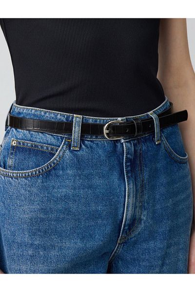 Jimmy Key Black Stripe Patterned Leather Look Belt