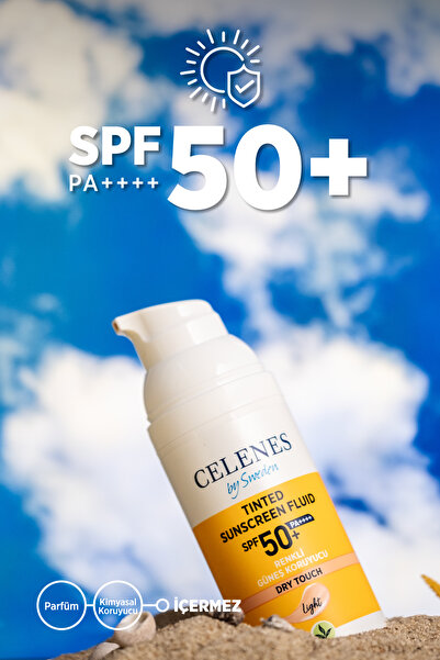 Celenes By Sweden Herbal Dry Touch Spf 50 Mat Bitişli Renkli Güneş Kremi, Yüz ve Dekolte Bölgesi, 50 ml