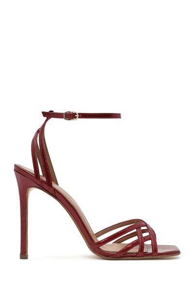 Derimod Women's Red Ankle Strap Thin High Heel Patent Leather Sandals 25Sfd 161116