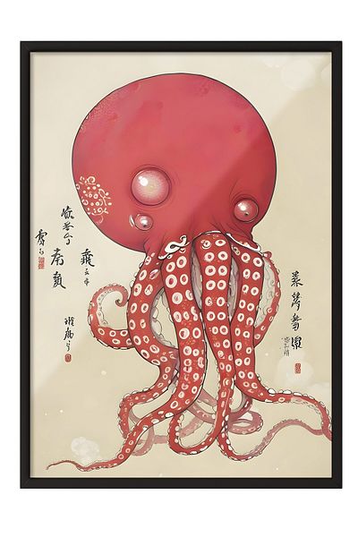 Postifull Pictură cu cadru negru, Octopus japonez, Pictură de perete pentru bucătărie din seria Comfort, NR: 108922
