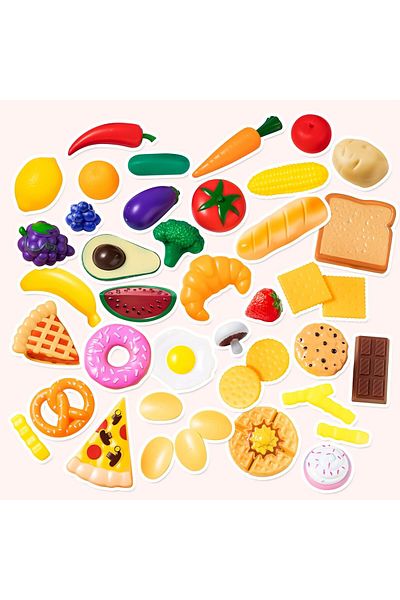 COOYA 50 PCS Kids Plastic Play Food Toys, Kitchen Toys Accessories, Toddle Educational Development