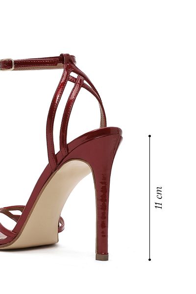 Derimod Women's Red Ankle Strap Thin High Heel Patent Leather Sandals 25Sfd 161116
