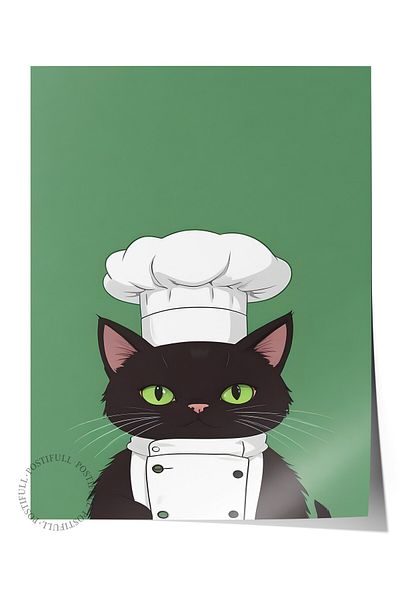 Postifull Frameless Poster, Chef Cat, Comfort Series Kitchen Wall Poster, No:109147