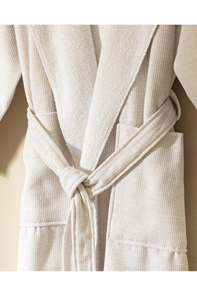 Madame Coco Rayana 100% Cotton Hooded Unisex Bathrobe - Beige