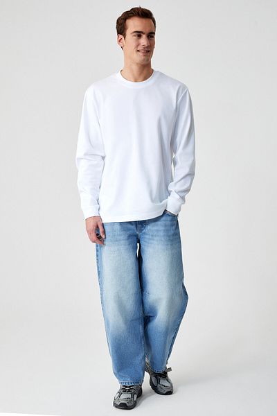 GRIMELANGE Boone Men's Regular Crew Neck Long Sleeve White T-Shirt