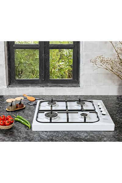 Zilan 4-burner gas stove ZILAN White ZLN-1518, Side knobs, Enameled
