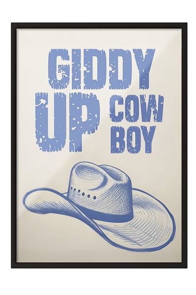 Postifull Pictură cu cadru negru, cowboy retro, pictură de perete pentru bucătărie din seria Comfort, NR: 108931