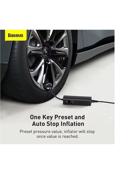 Baseus مضخة نفخ إطارات السيارة من Baseus باللون الأسود 12 فولت مضخة إطارات السيارة الكهربائية الذكية 150 رطل لكل بوصة مربعة شاشة LED