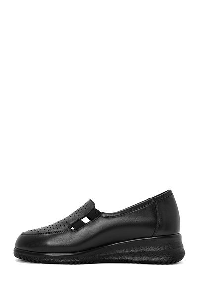 Derimod Women's Black Wedge Heeled Leather Comfort Loafer 25Sfd 411218
