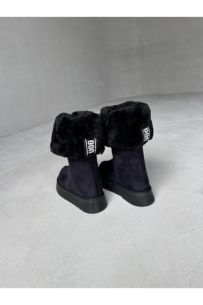 Cappmoda Ayk-1007 Μαύρες μακριές μπότες με χοντρή σόλα με γούνα εσωτερικά και λεπτομέρεια Ugg Tag